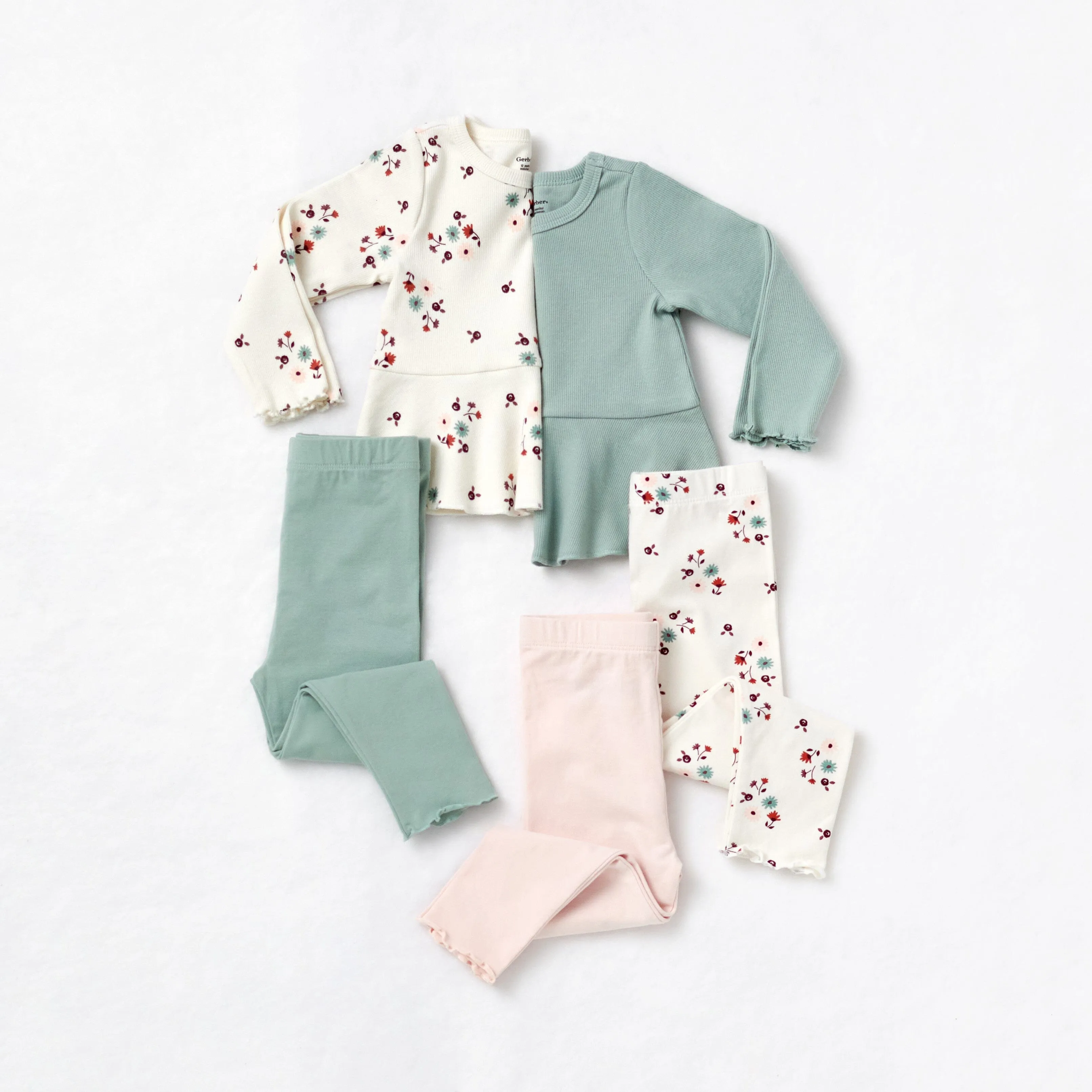 2-Pack Infant & Toddler Girls Mint Floral Peplum Tops