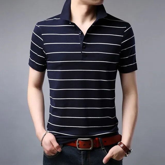 2019 New Fashion Brand Summer Polo Shirt Men Top Grade Striped Slim Fit Short Sleeve Boyfriend Gift Polos Casual Men Clothes