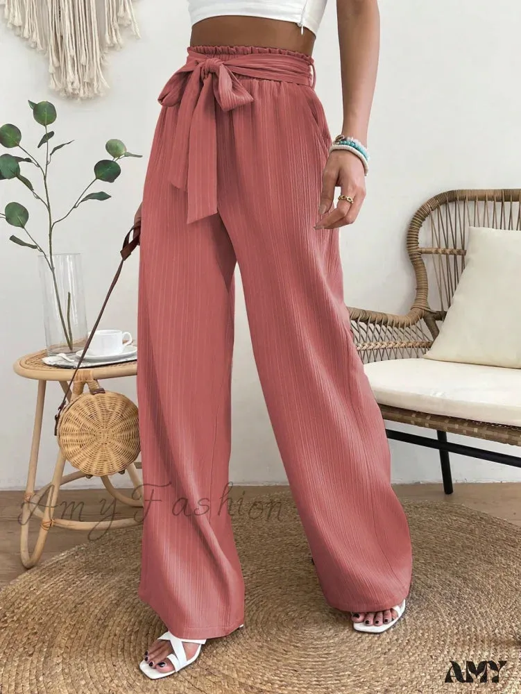 Amy Fashion - Paperbag Waist Belted Wide Leg Pants