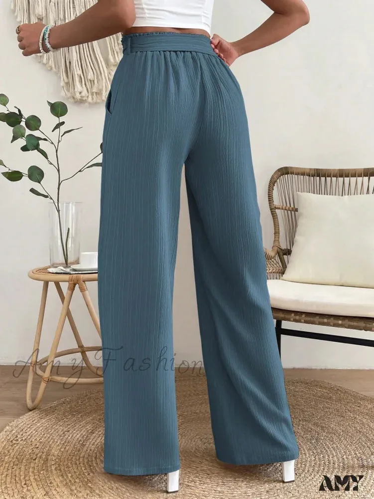 Amy Fashion - Paperbag Waist Belted Wide Leg Pants