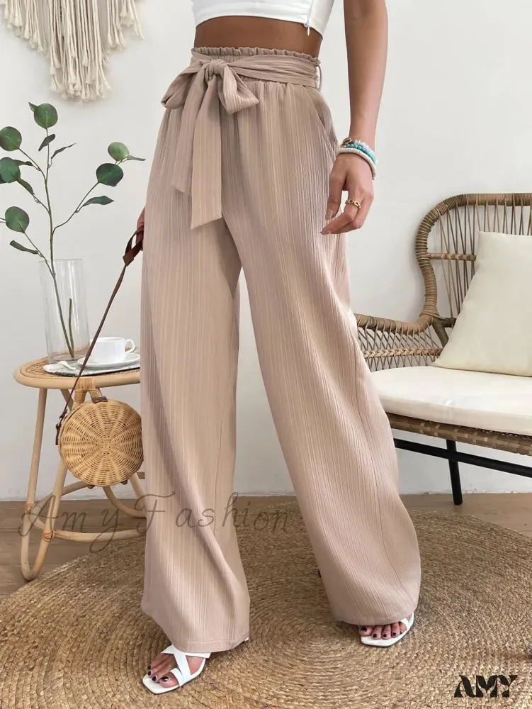 Amy Fashion - Paperbag Waist Belted Wide Leg Pants