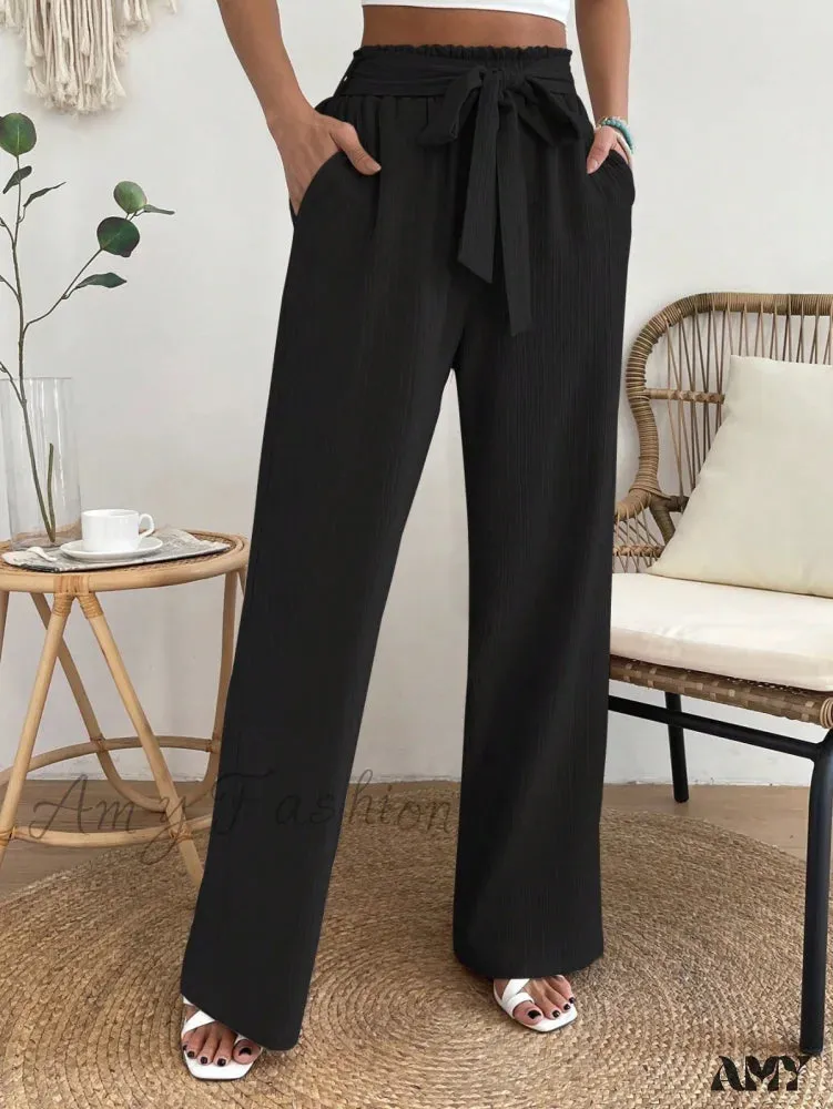 Amy Fashion - Paperbag Waist Belted Wide Leg Pants