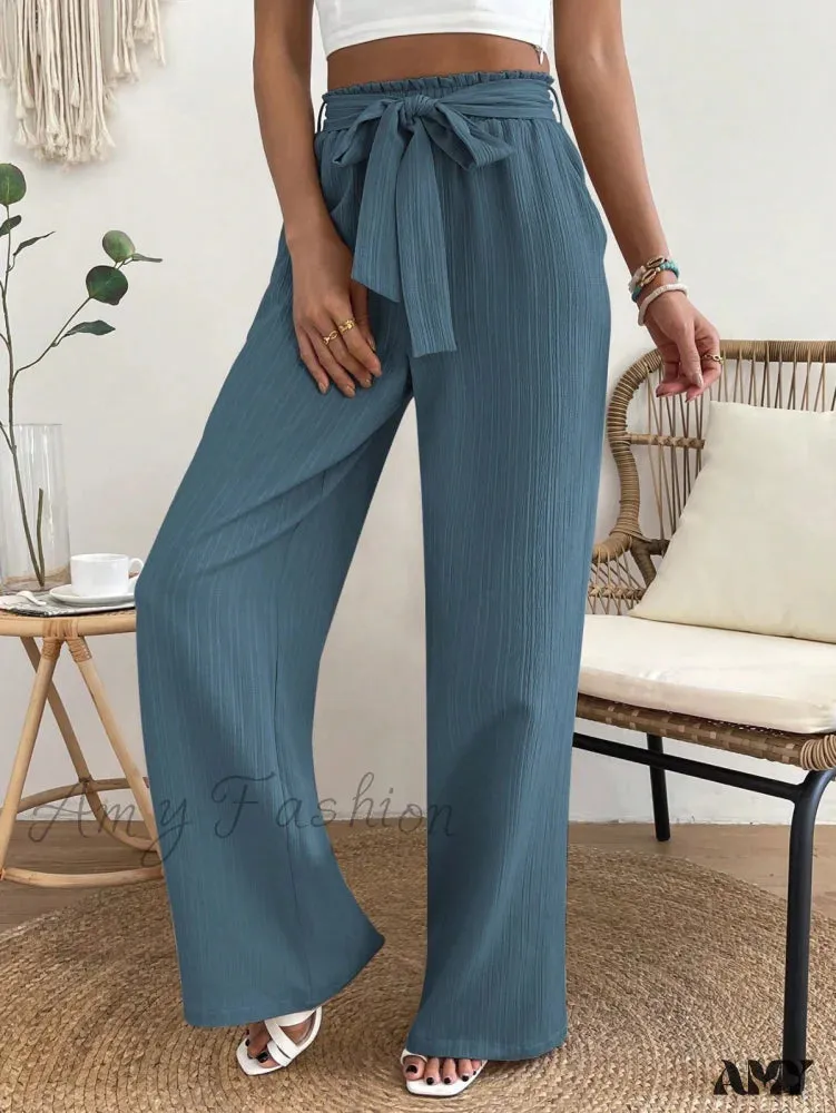 Amy Fashion - Paperbag Waist Belted Wide Leg Pants