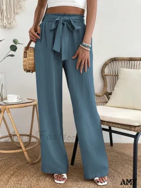 Amy Fashion - Paperbag Waist Belted Wide Leg Pants