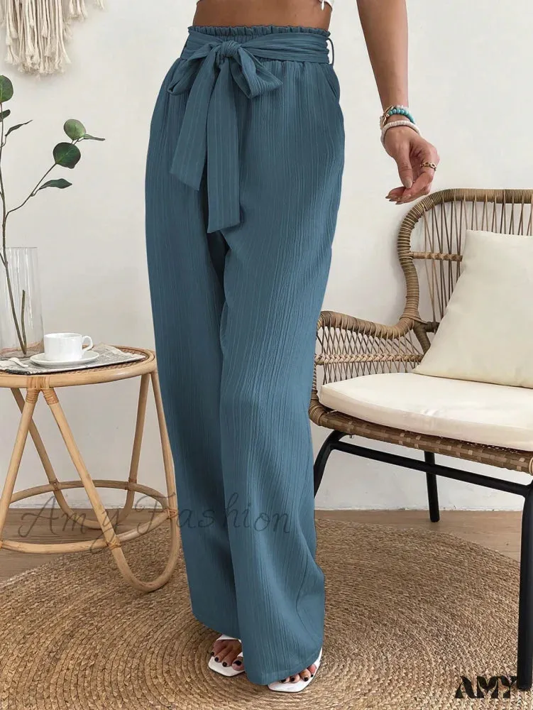 Amy Fashion - Paperbag Waist Belted Wide Leg Pants