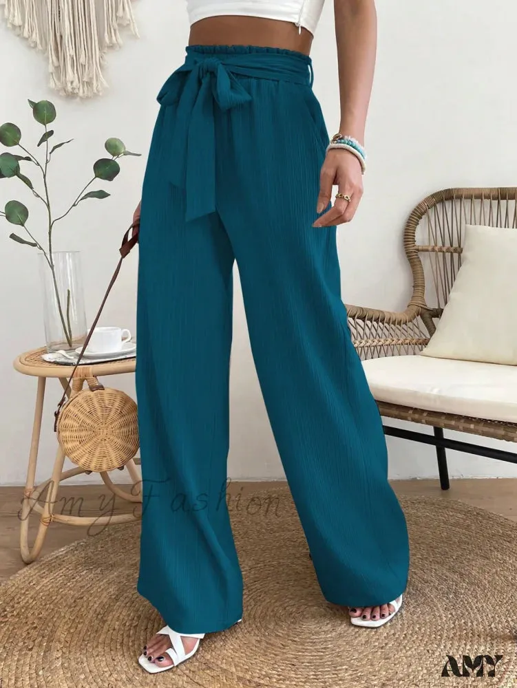 Amy Fashion - Paperbag Waist Belted Wide Leg Pants