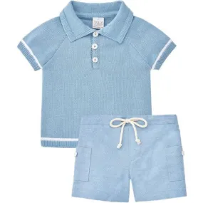 Baby Boy Blue Cotton Knit Polo Set