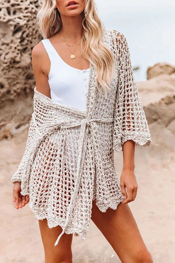 Beach Walk Open Front Belt Knit Cardigan