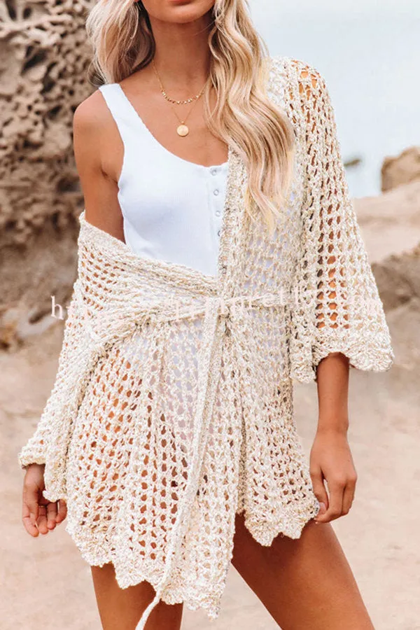 Beach Walk Open Front Belt Knit Cardigan