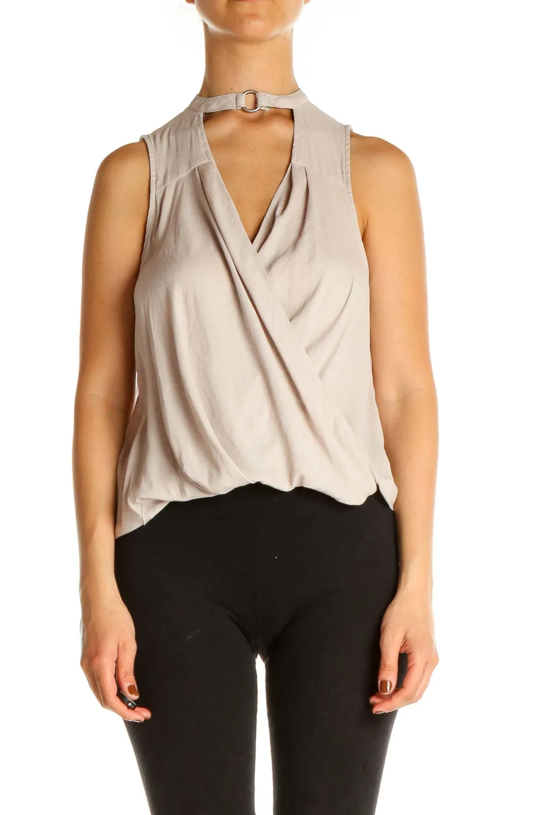 Beige Sleeveless Wrap Top