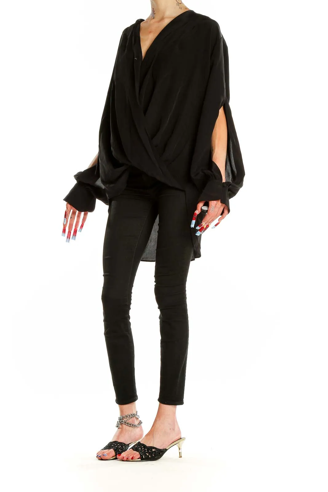 Black Draped Wrap Blouse