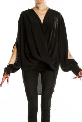 Black Draped Wrap Blouse