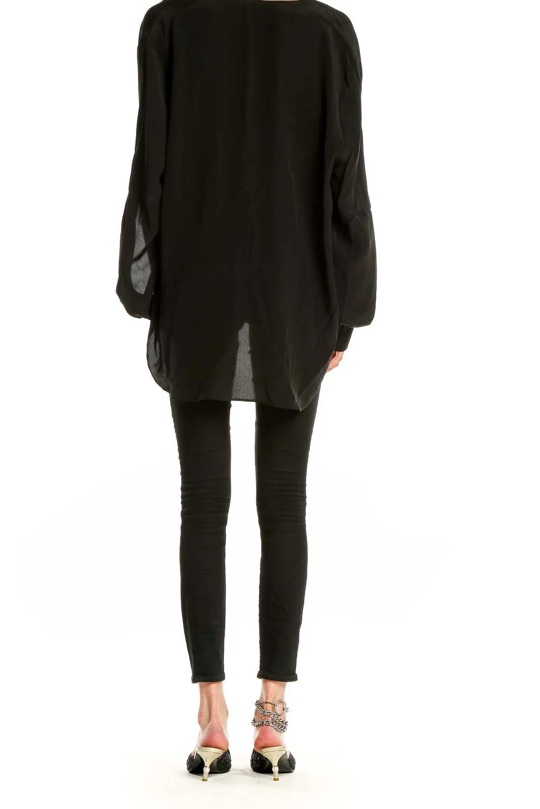 Black Draped Wrap Blouse