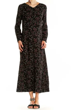 Black Floral Print Rayon Maxi Dress