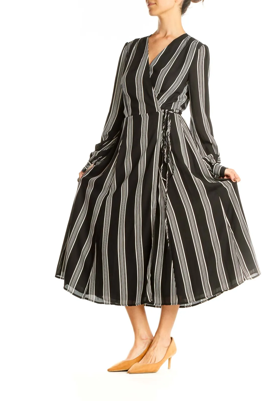 Black White Striped Classic Fit & Flare Dress