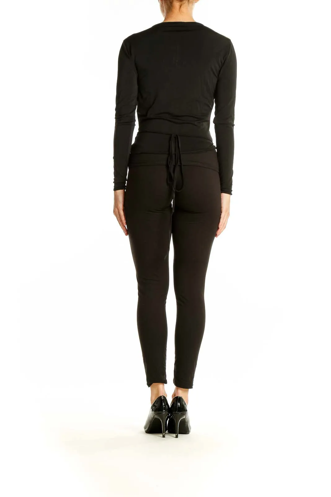 Black Wrap-Style Long Sleeve Top