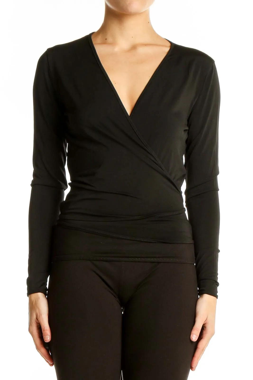 Black Wrap-Style Long Sleeve Top