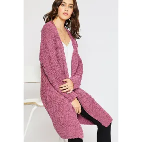 Bouclé Comfy Open Front Cardigan - Muave