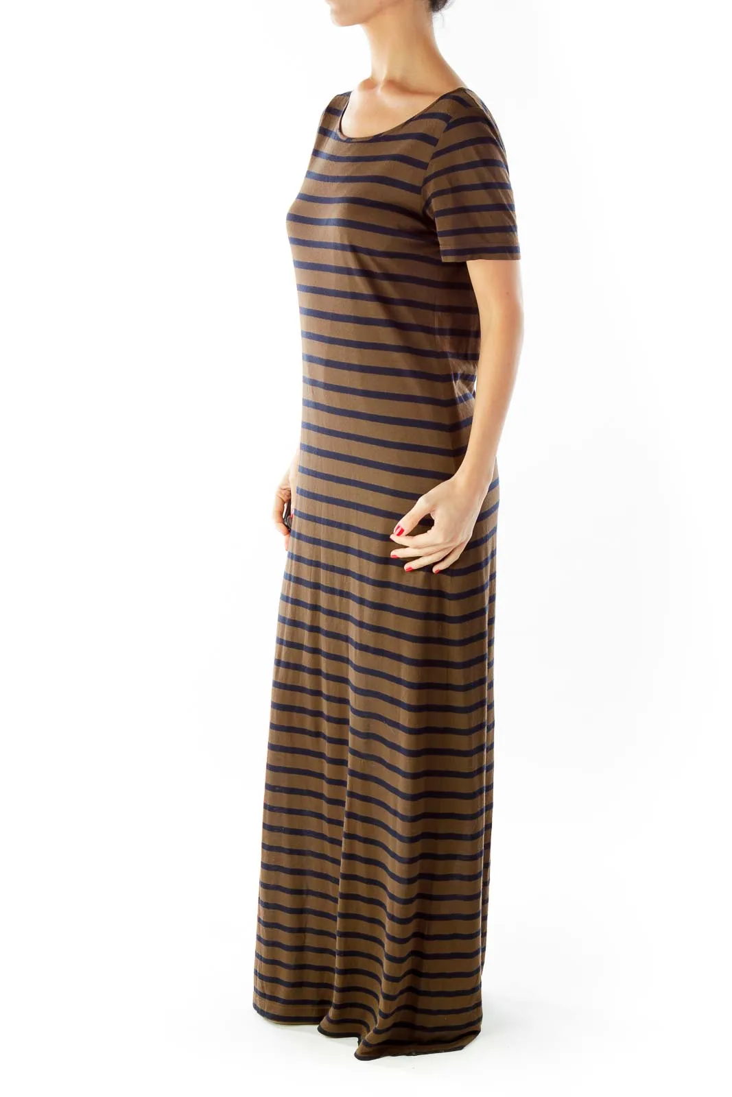 Brown Navy Striped Maxi Dress