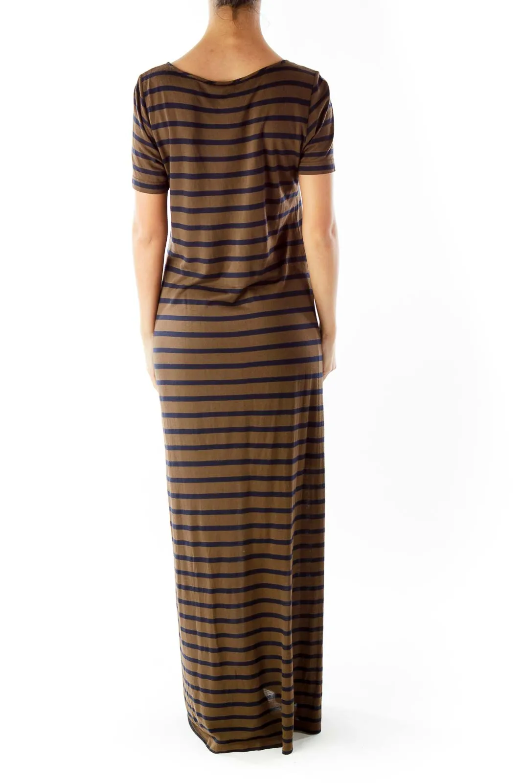 Brown Navy Striped Maxi Dress