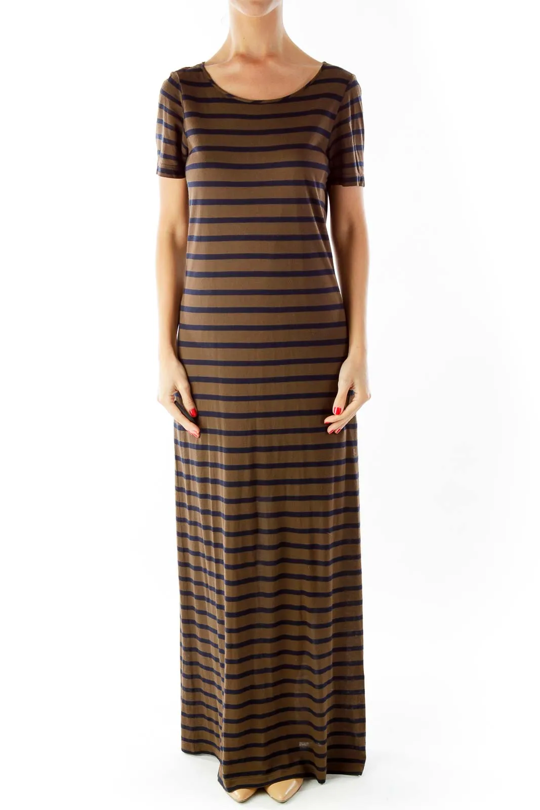 Brown Navy Striped Maxi Dress