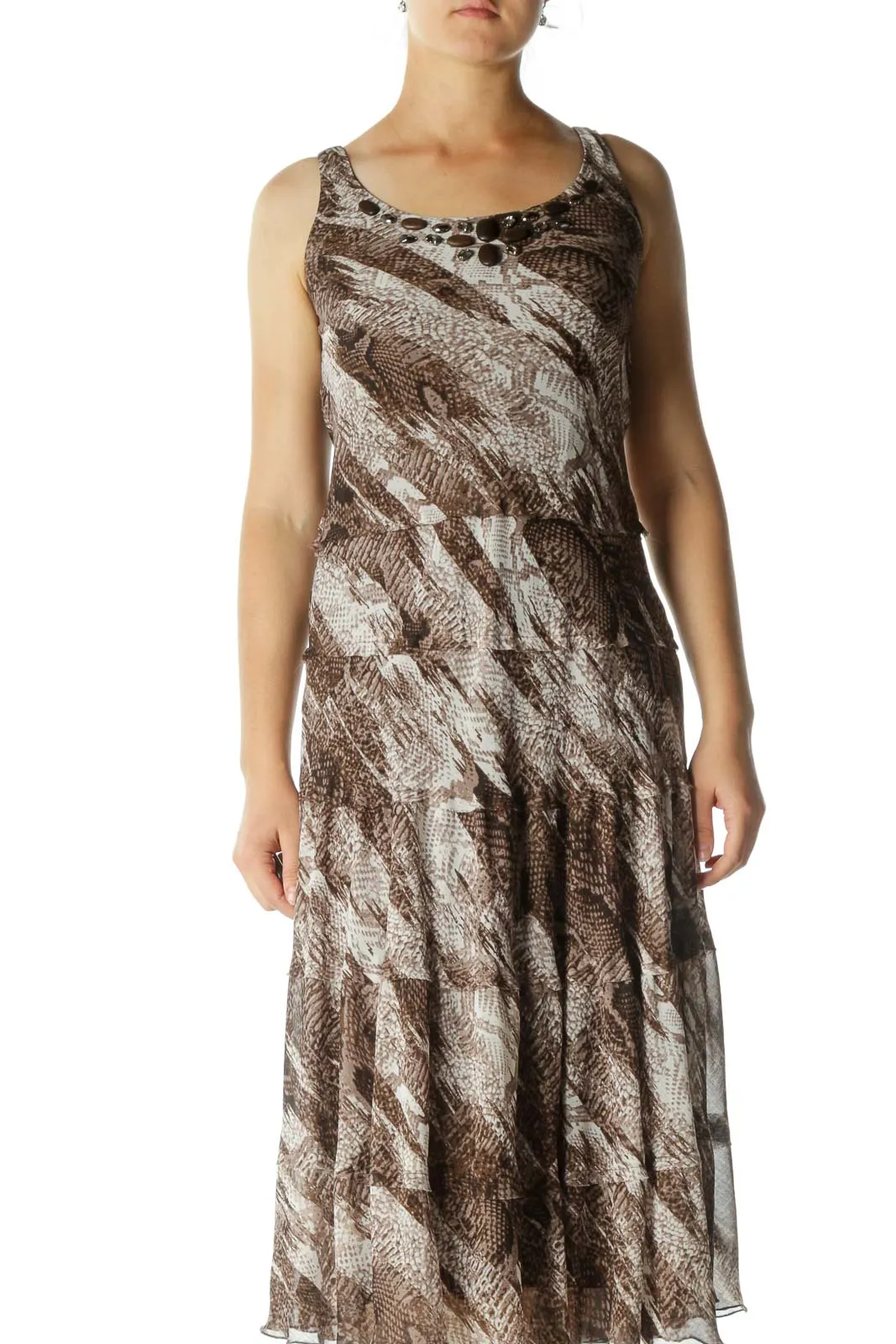 Brown Print Maxi Dress