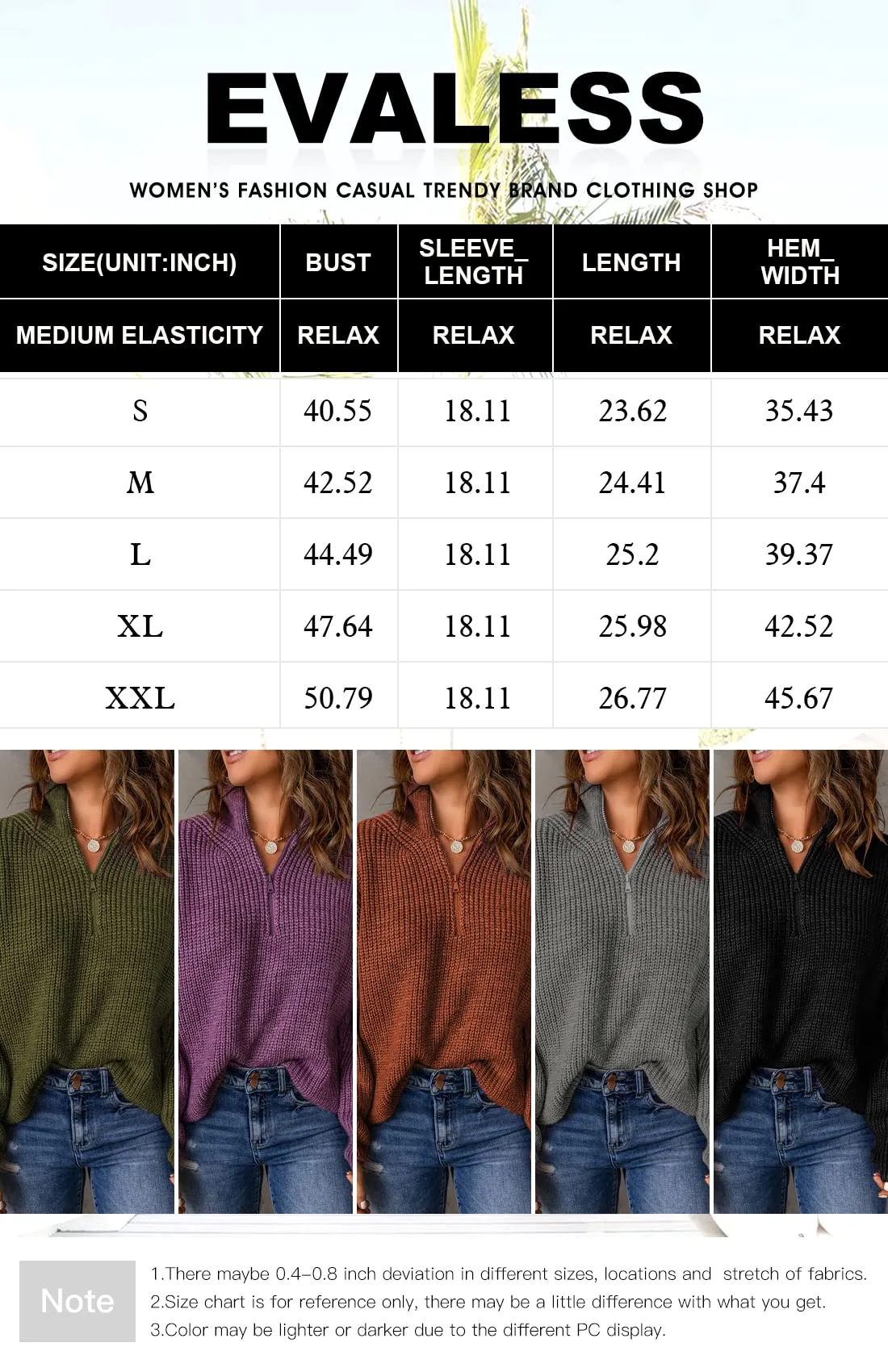 Brown Sweaters for Women Waffle Kint Long Sleeve Zip Pullover Polo V Neck Sweater for Women - EVALESS