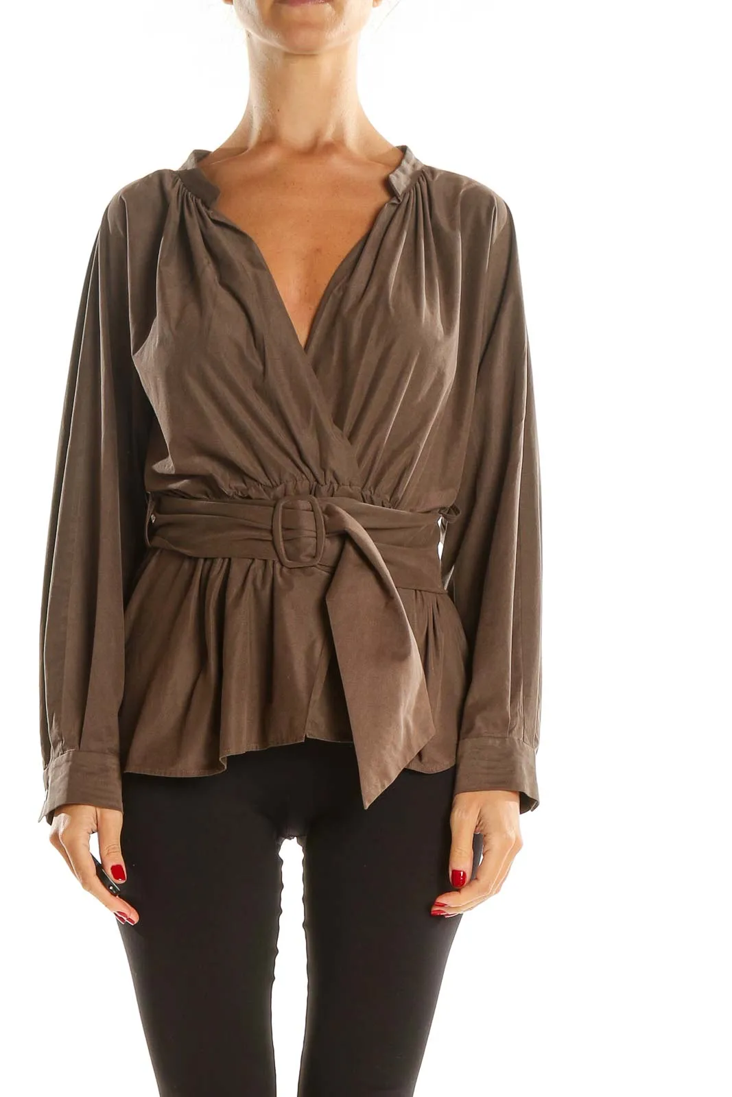 Brown Wrap Brunch Top