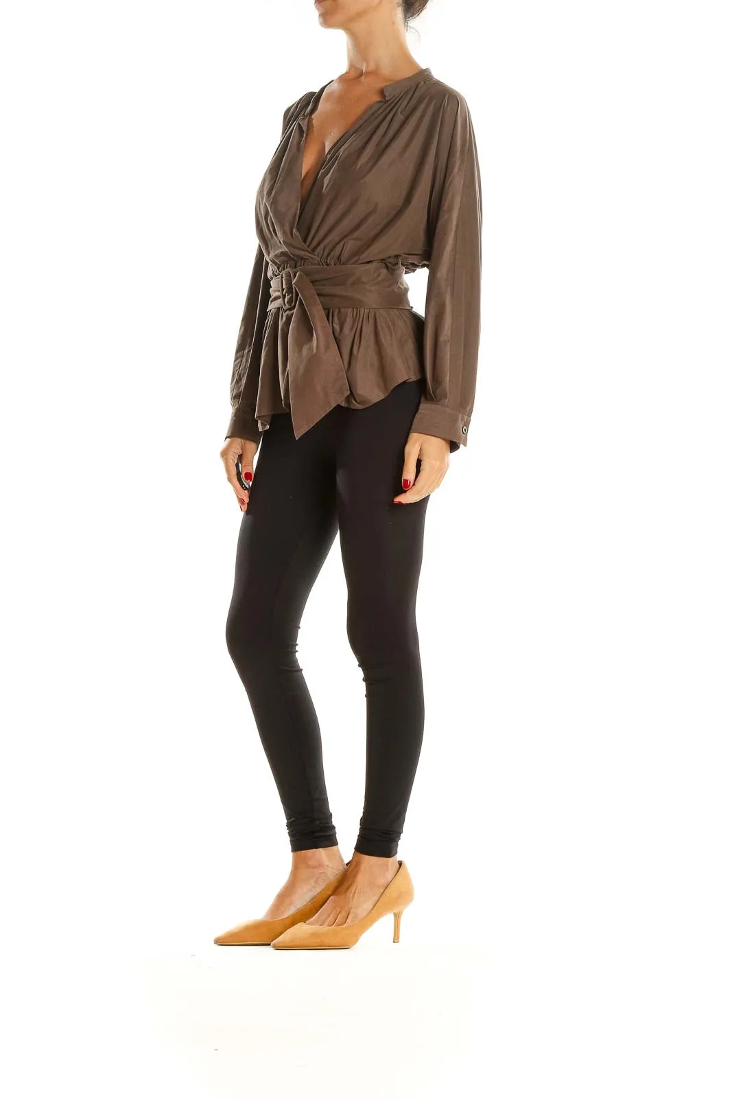 Brown Wrap Brunch Top