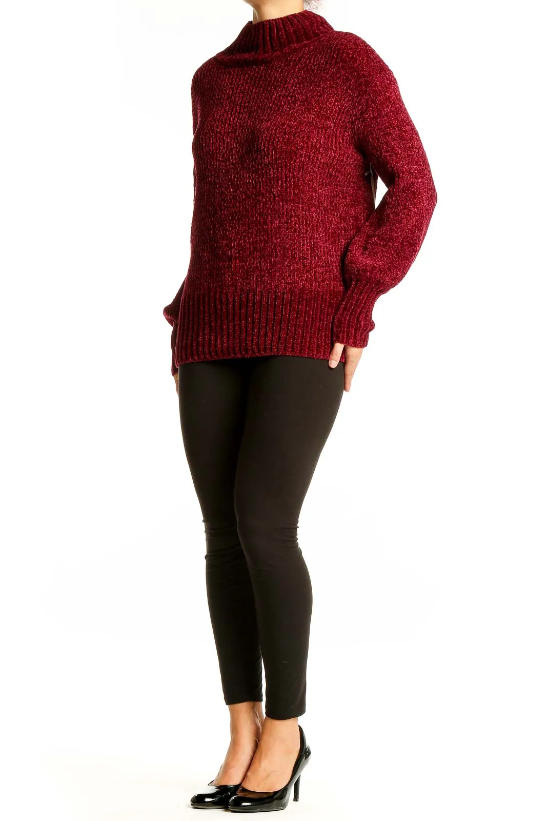 Burgundy Chunky Knit Mock Neck Sweater