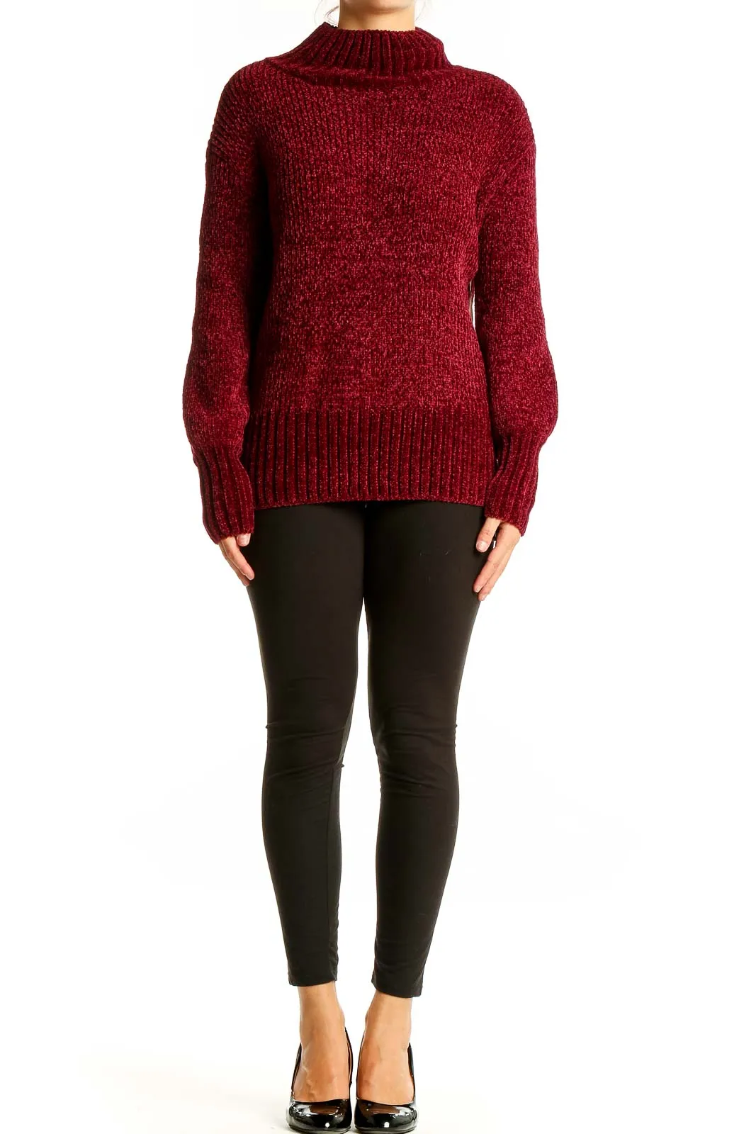 Burgundy Chunky Knit Mock Neck Sweater