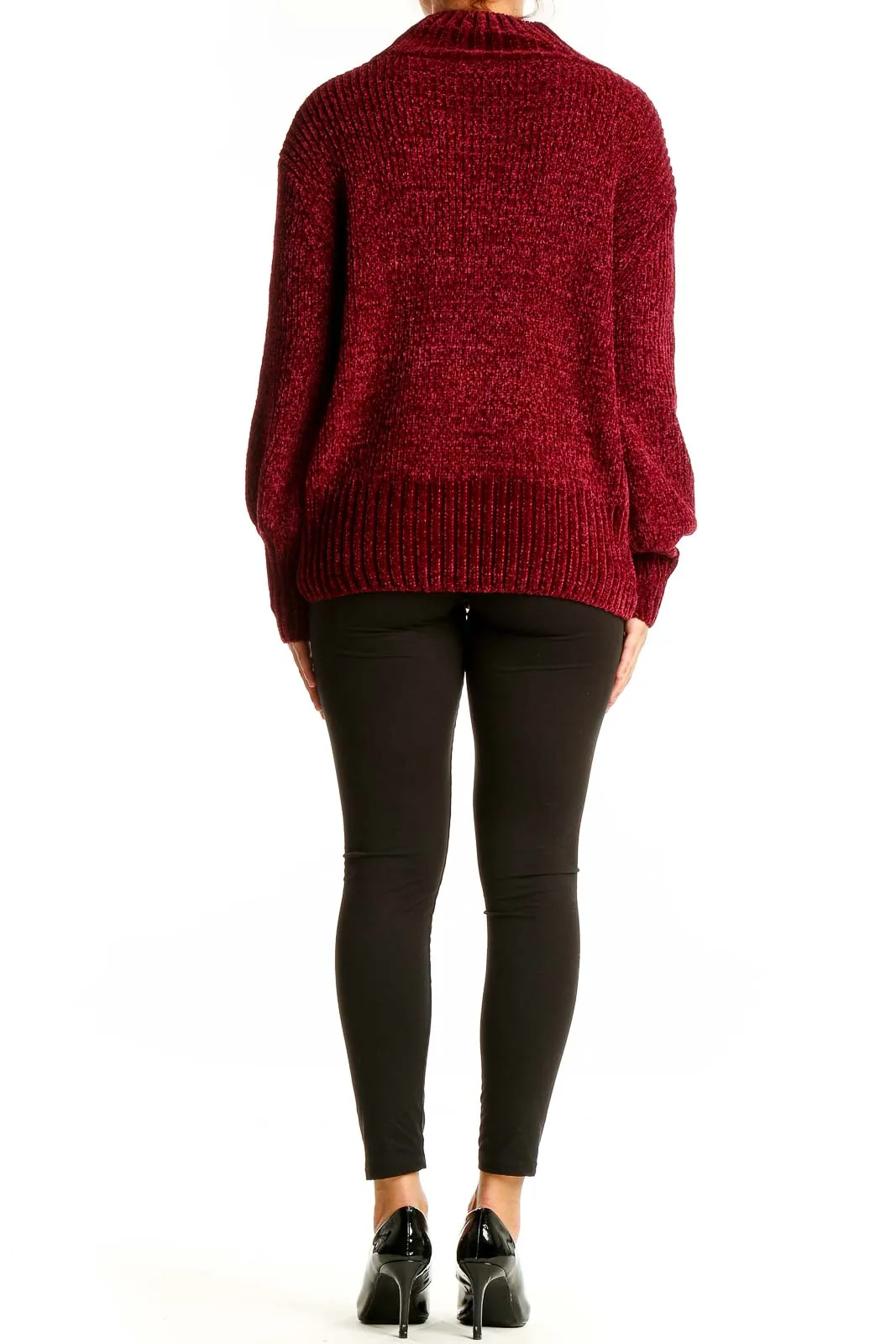 Burgundy Chunky Knit Mock Neck Sweater