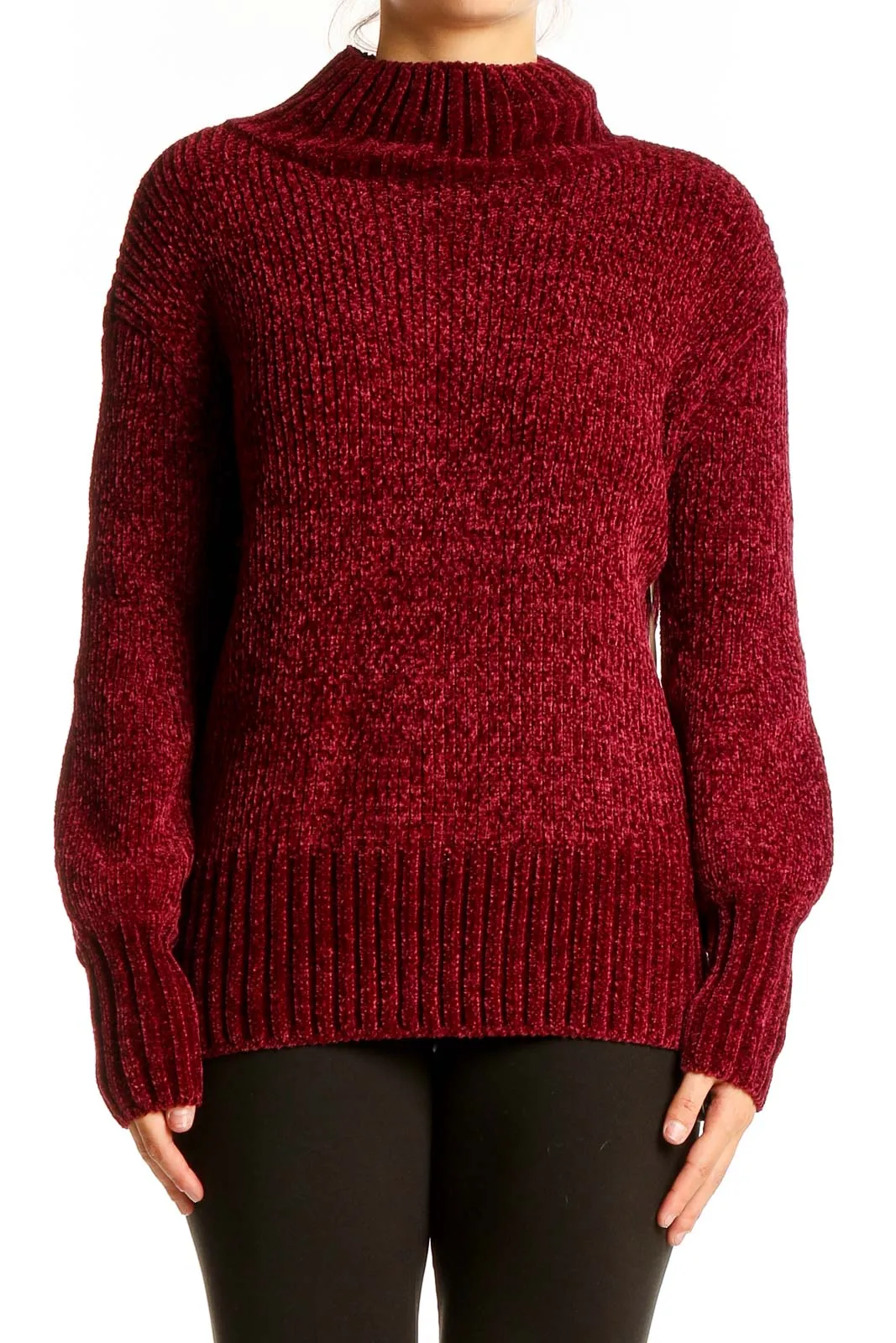 Burgundy Chunky Knit Mock Neck Sweater