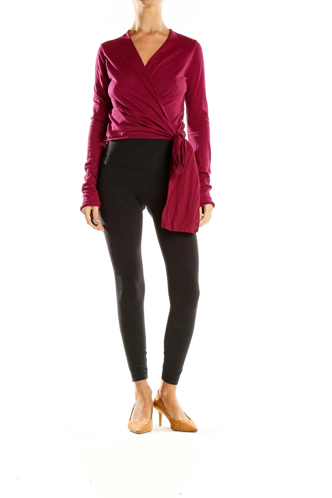 Burgundy Wrap-Style Cotton Top