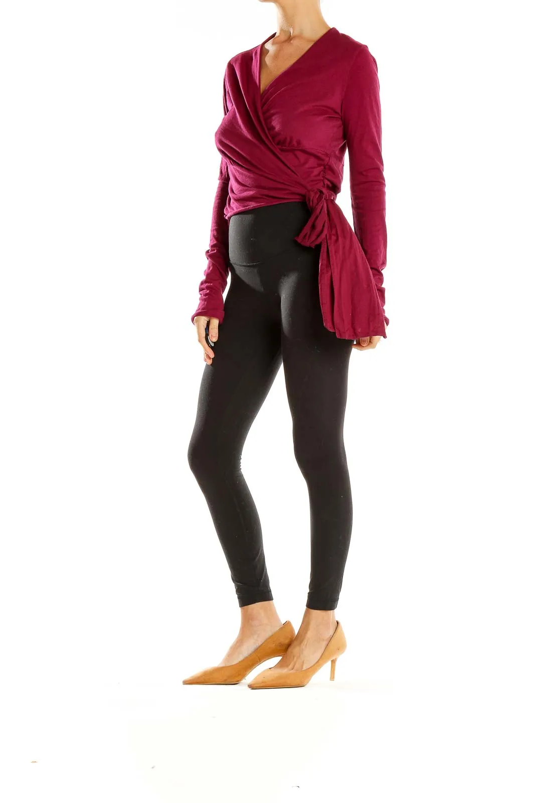 Burgundy Wrap-Style Cotton Top