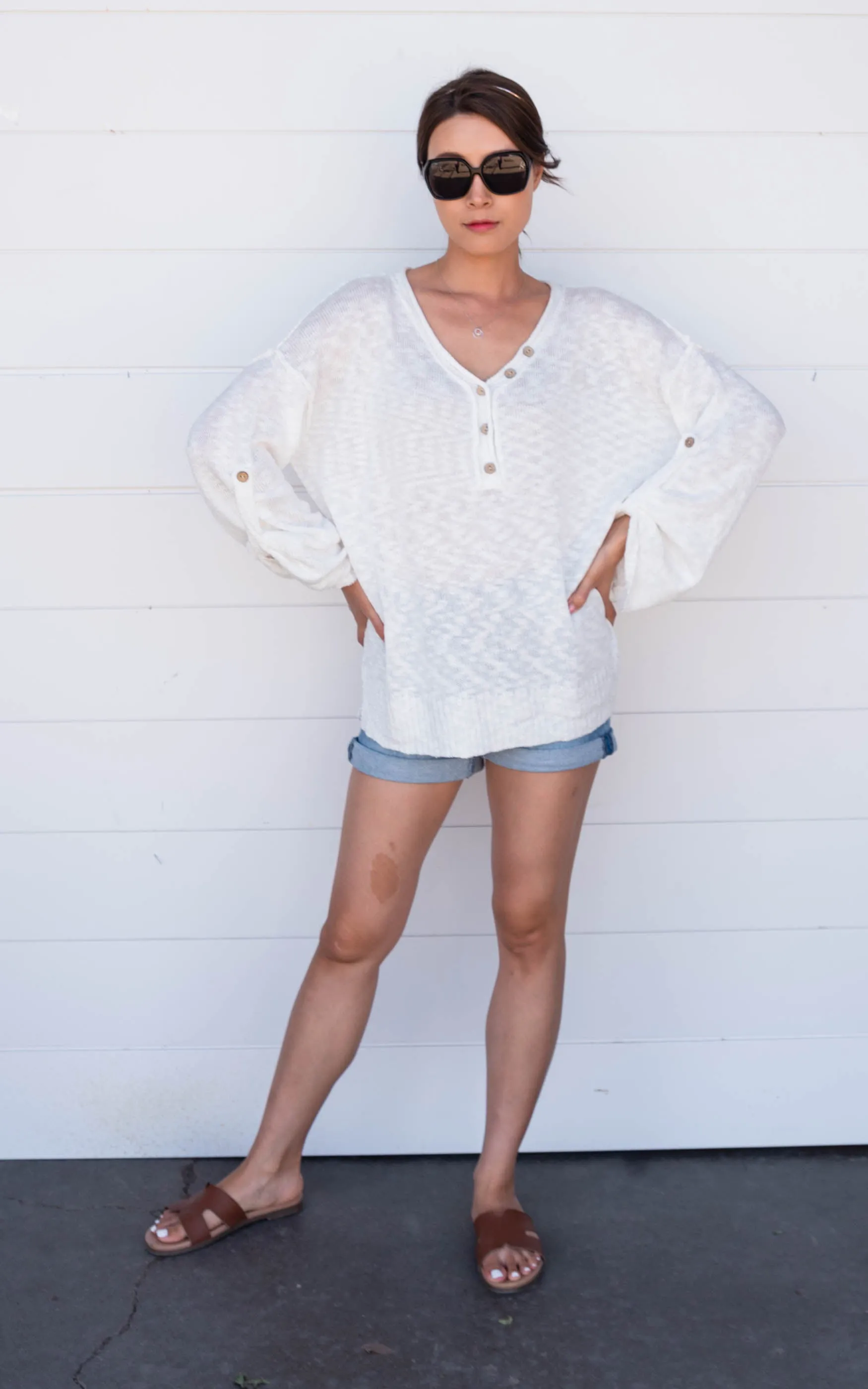 BUTTON UP LIGHTWEIGHT KNIT SWEATER TOP - Final Sale