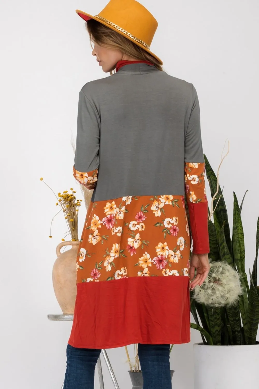 Celeste Floral Color Block Open Front Cardigan