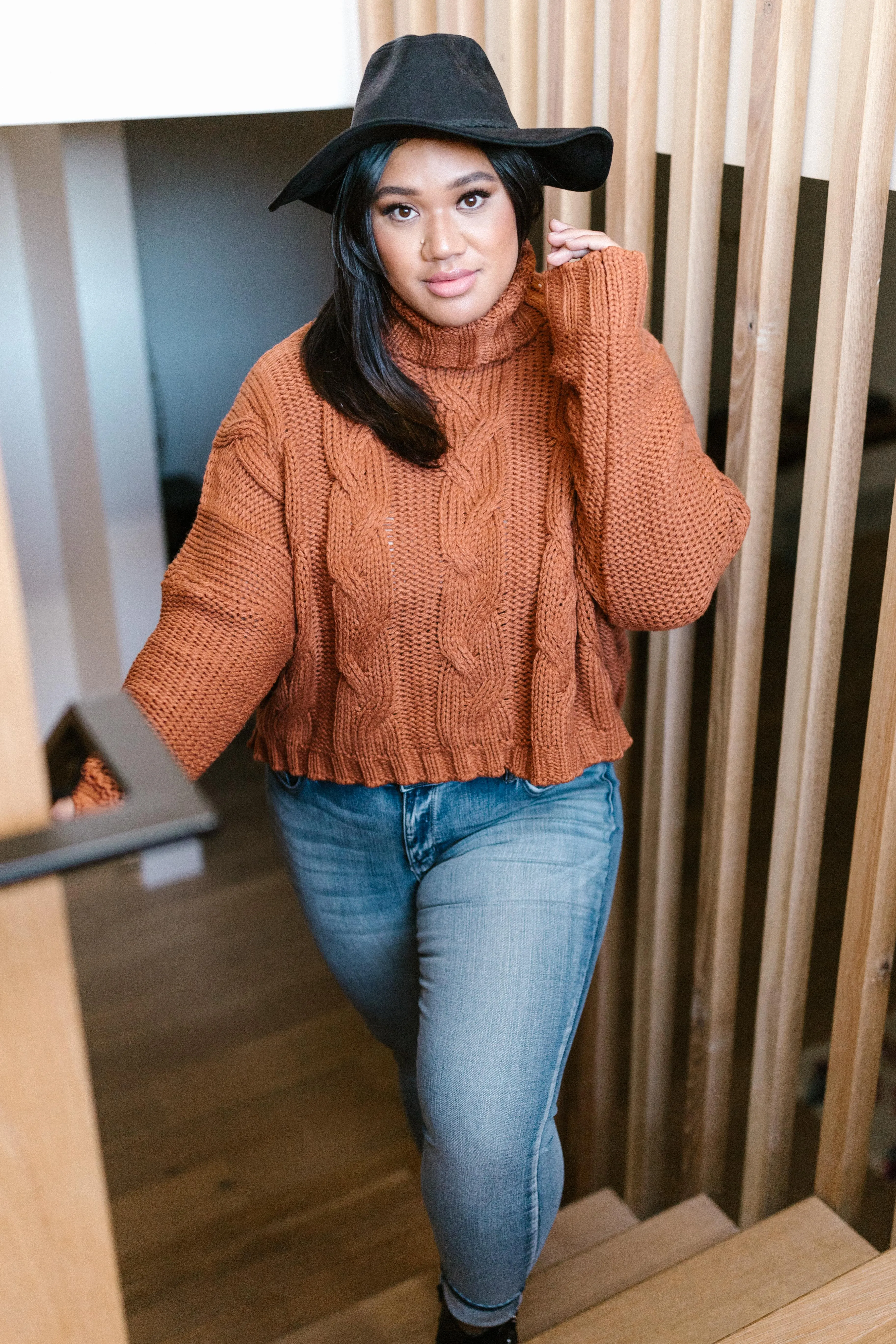 Classic Cable Knit Sweater in Ginger Spice