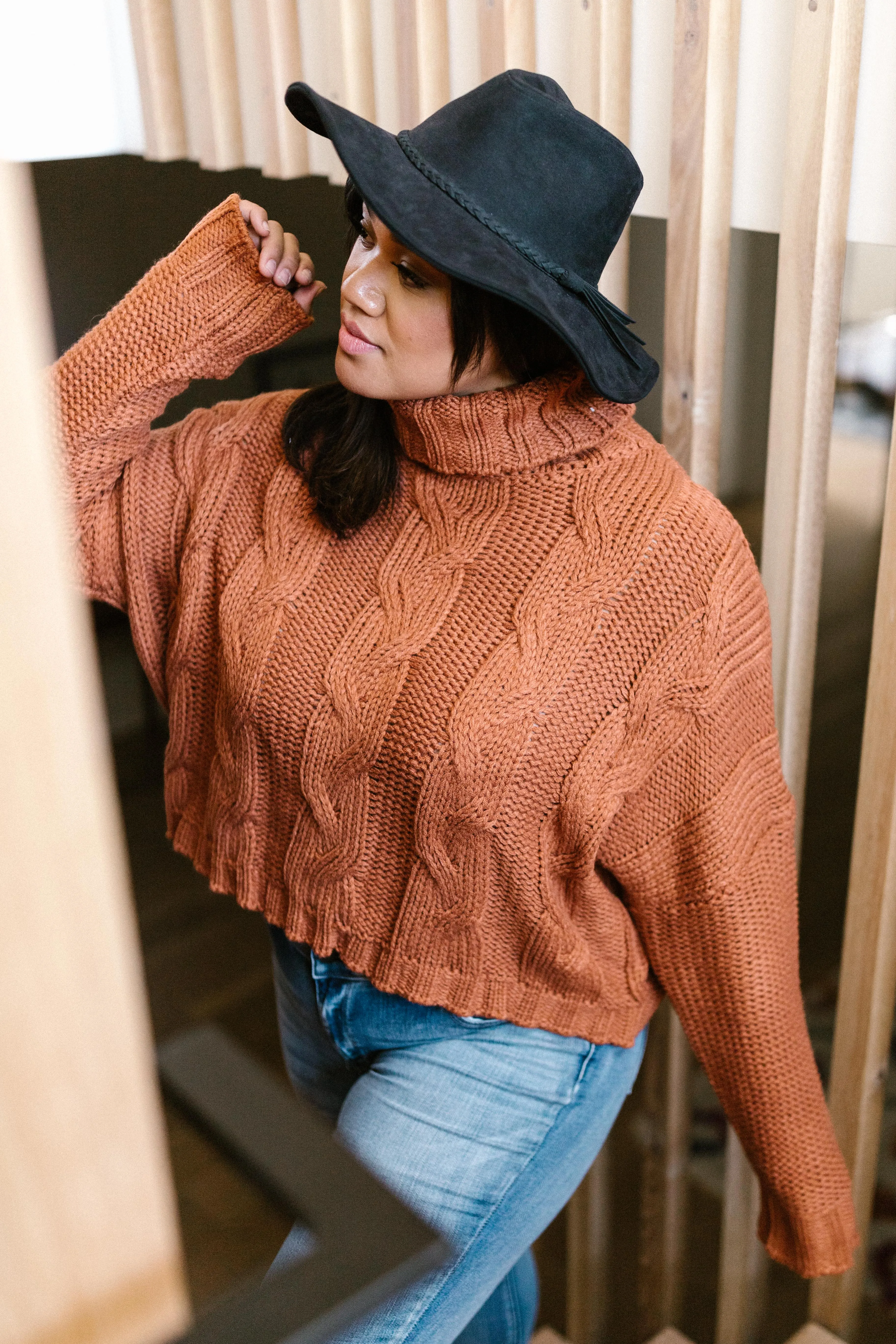 Classic Cable Knit Sweater in Ginger Spice