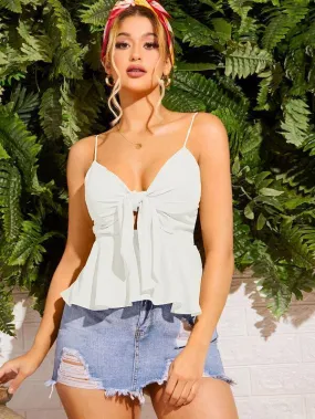 Cut Out Tie Front Peplum Cami Top