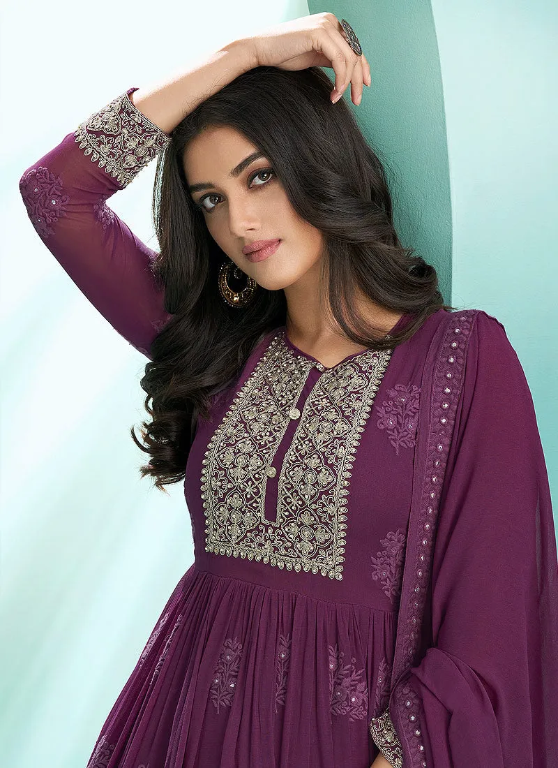 Deep Purple Lucknowi Zari Embroidered Designer Anarkali Suit