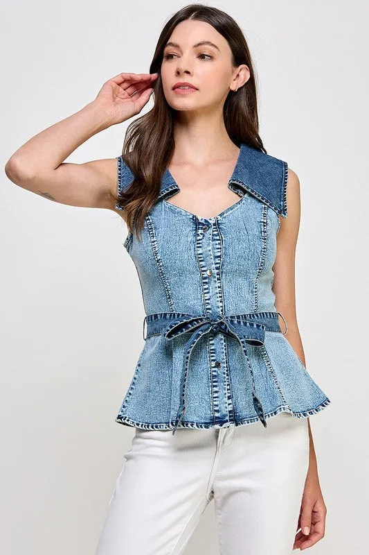 Denim Button Peplum Shirt