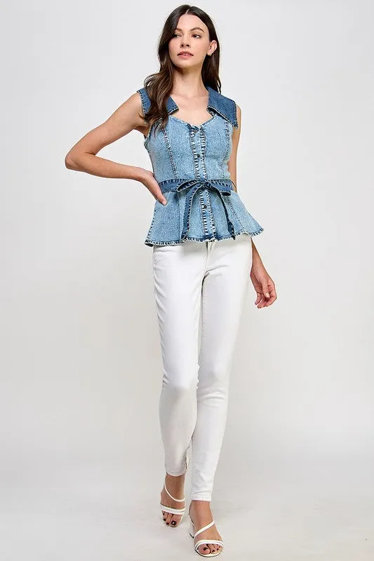 Denim Button Peplum Shirt