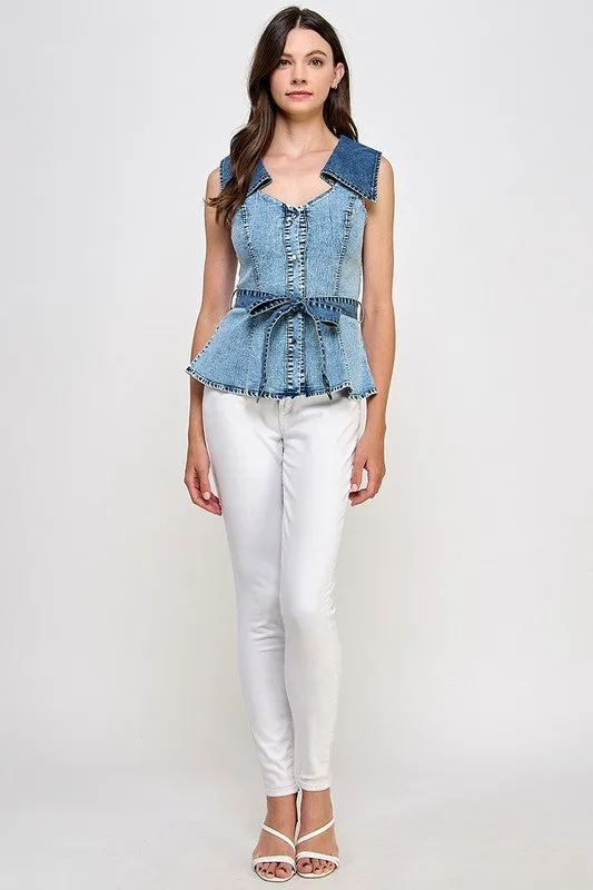 Denim Button Peplum Shirt