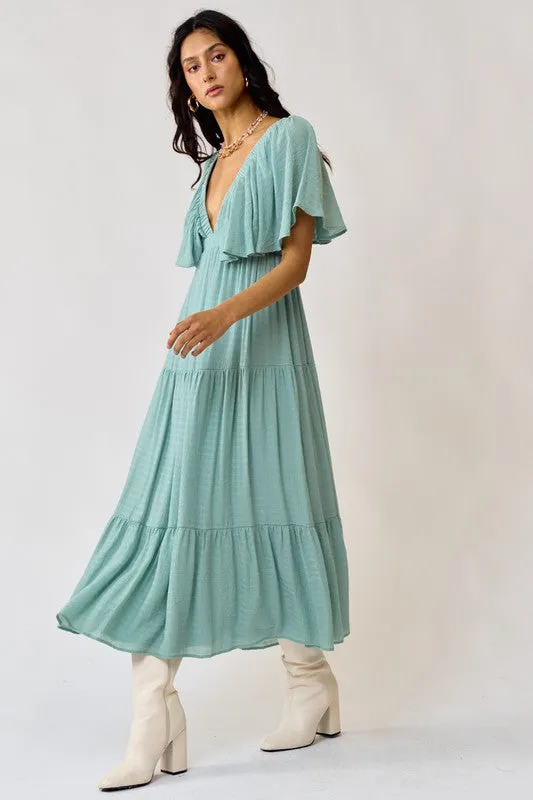 Dusty Sage Maxi Dress With Flutter Sleeves