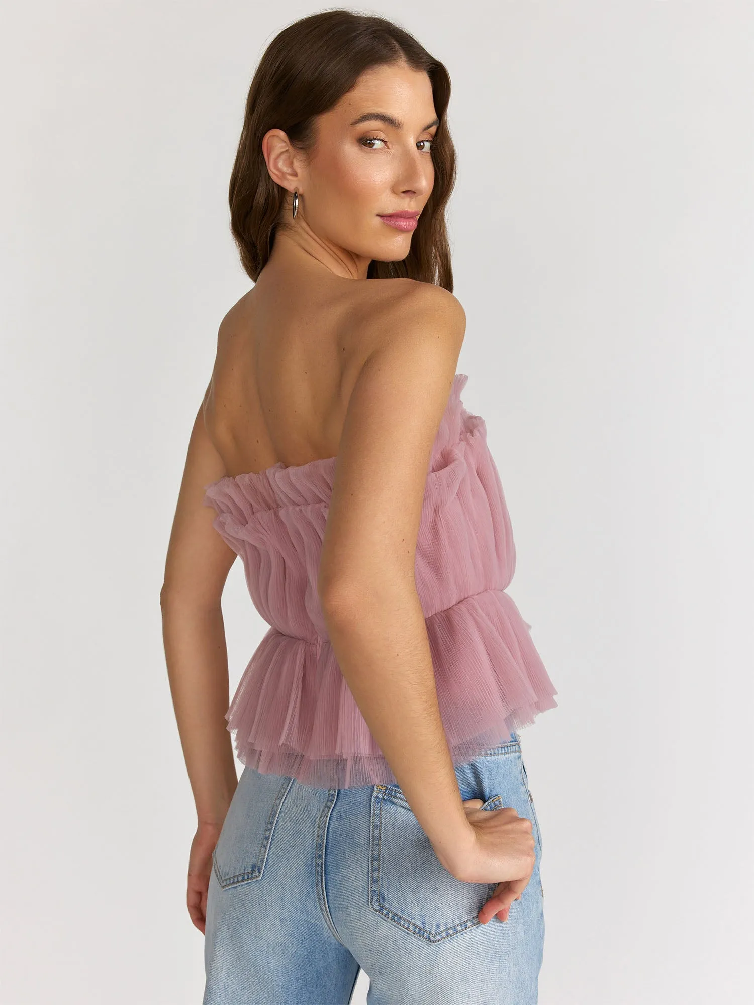 English Factory Strapless Tulle Peplum Top - Brands We Love