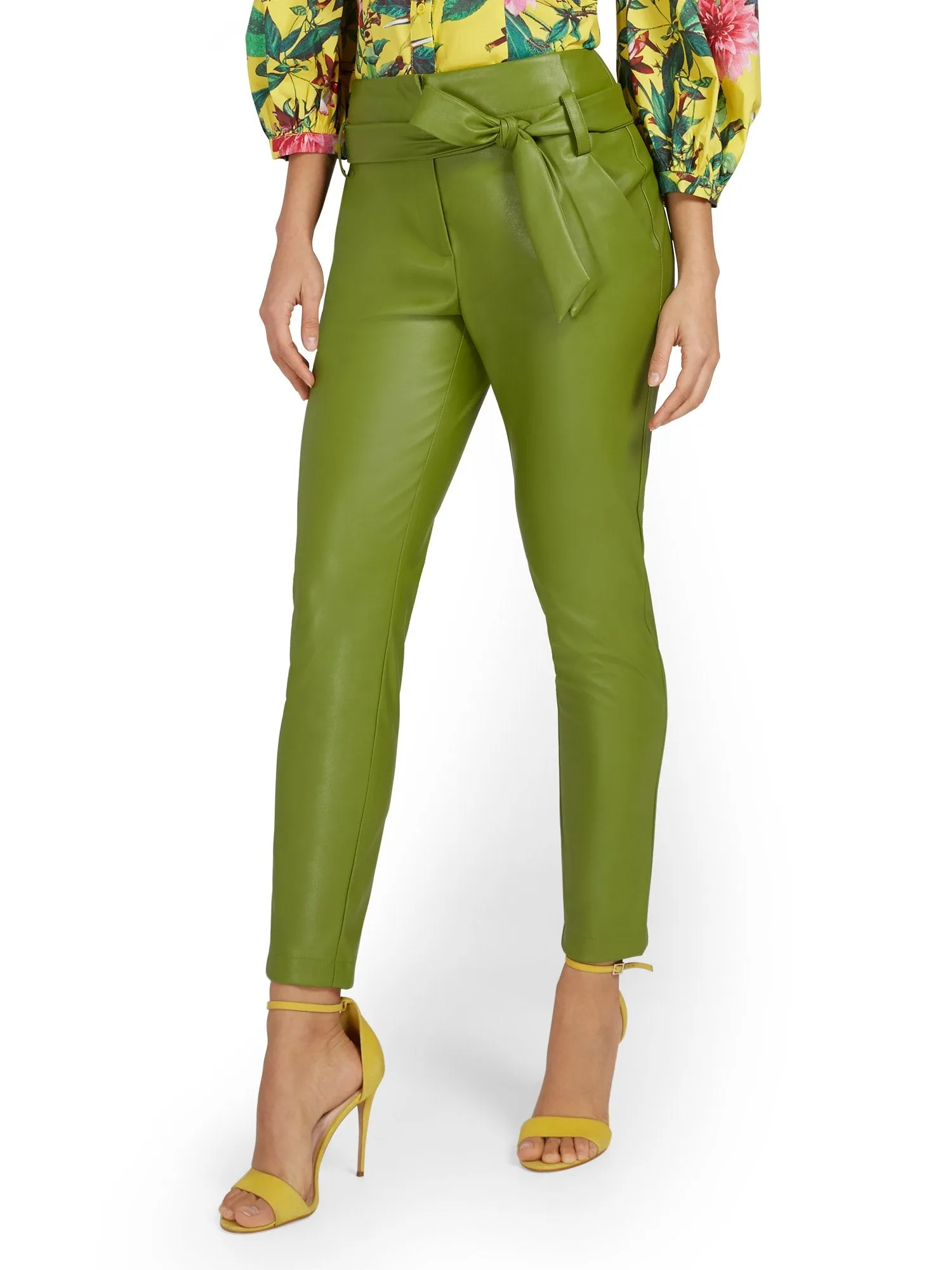 Faux-Leather Madie Paperbag Ankle Pant