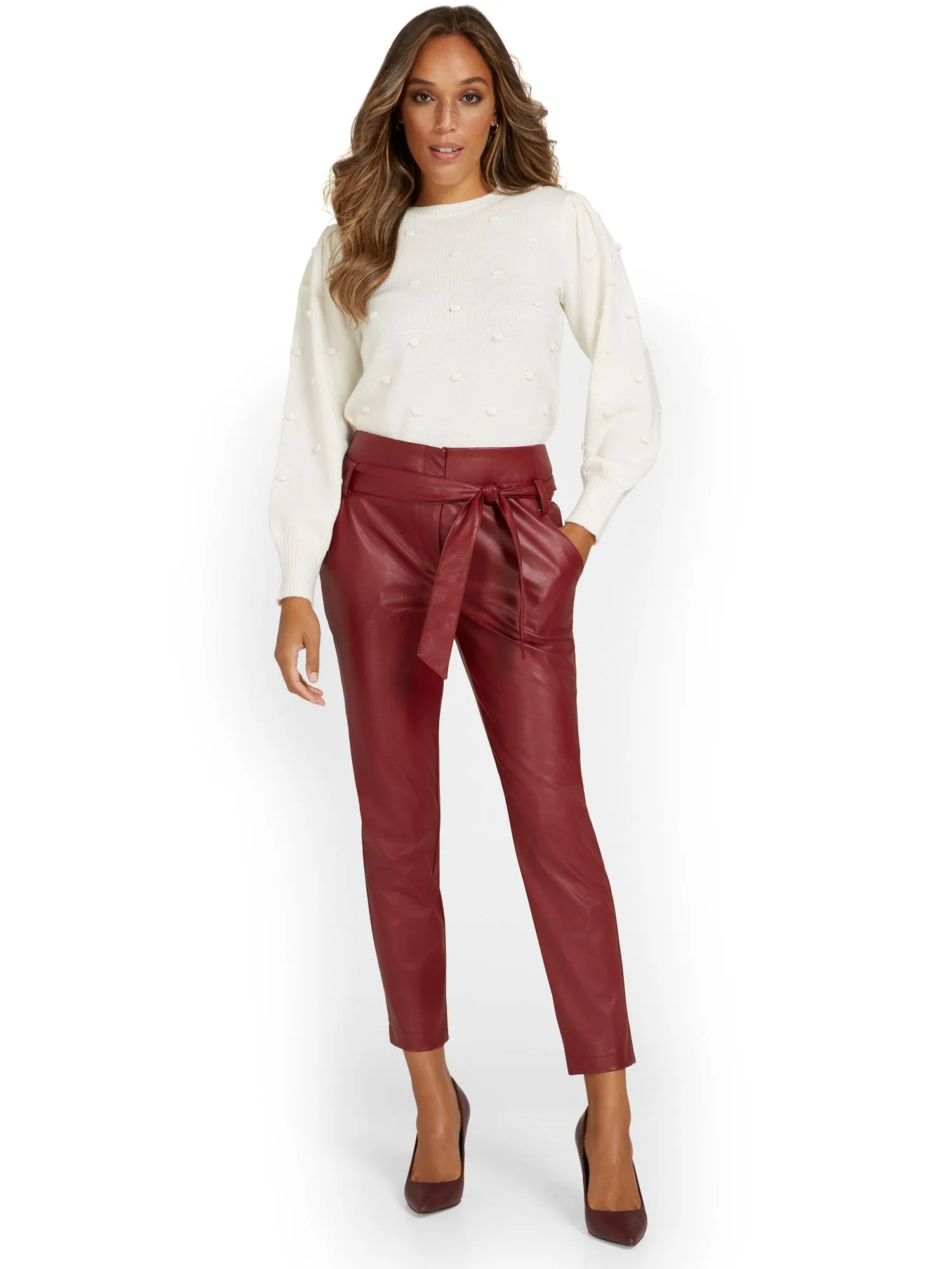 Faux-Leather Madie Paperbag Ankle Pant