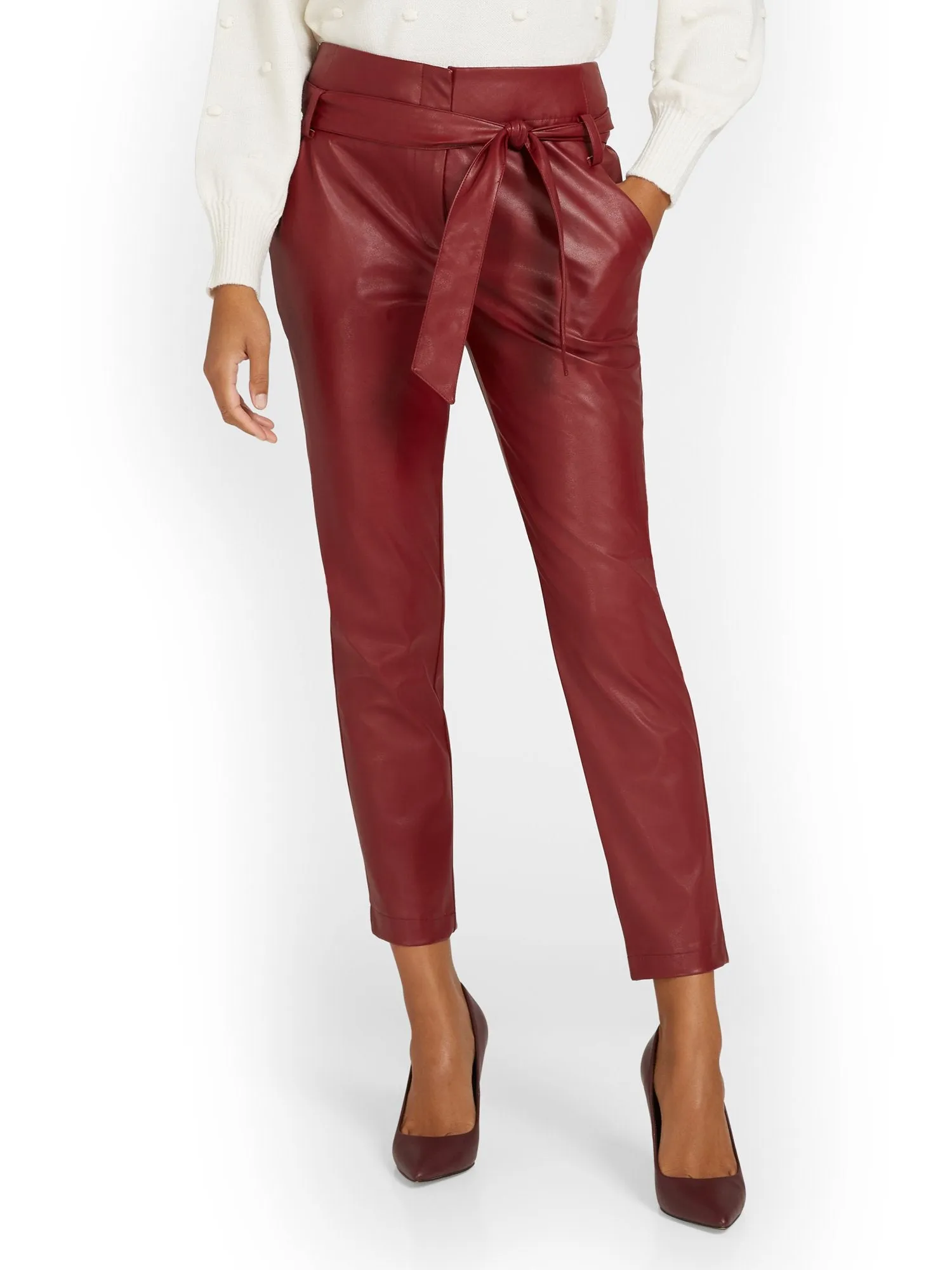 Faux-Leather Madie Paperbag Ankle Pant