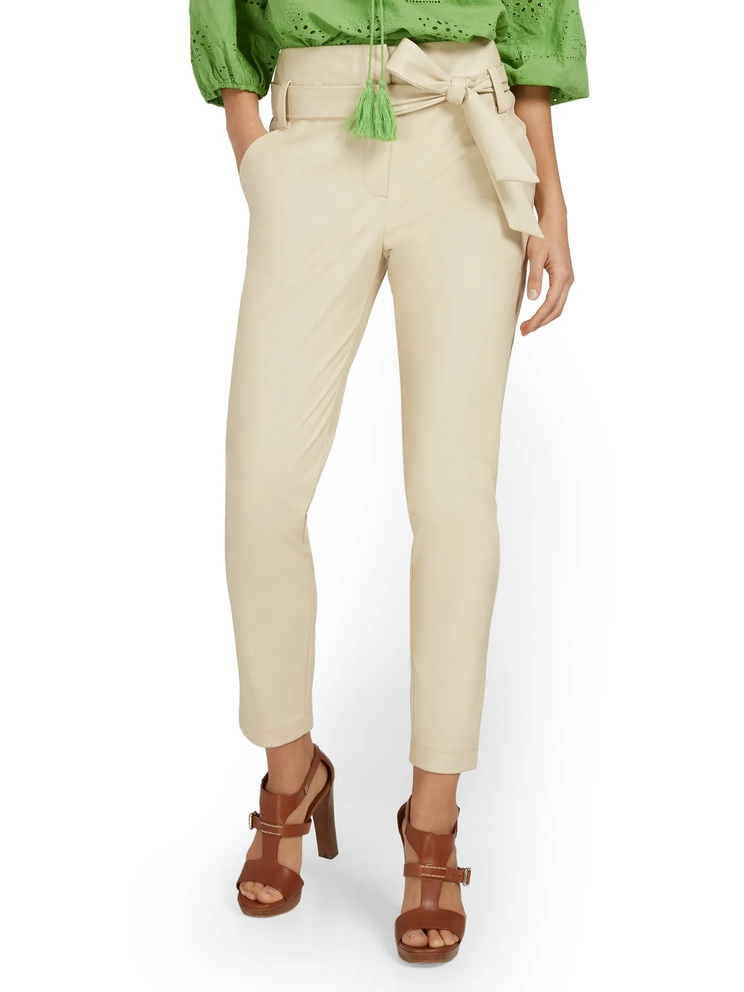 Faux-Leather Madie Paperbag Ankle Pant